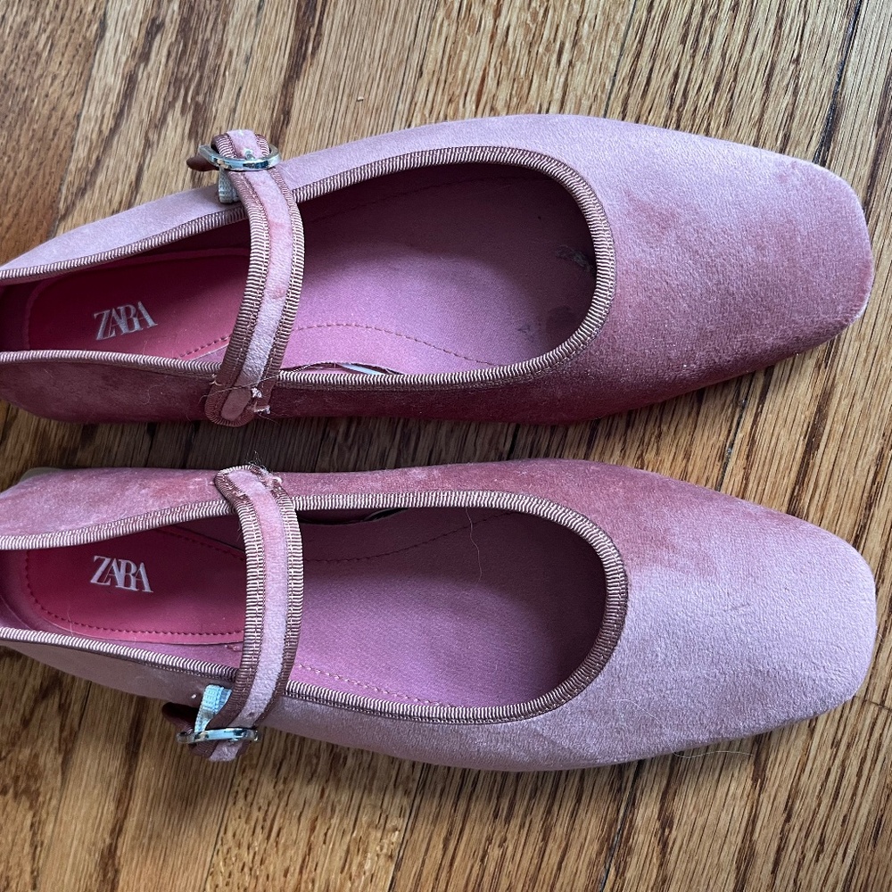 Zara pink velvet Mary Janes